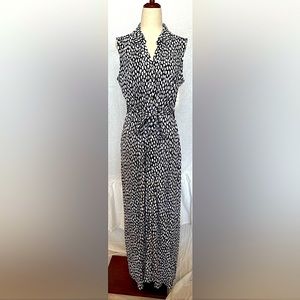 Talbot EUC Black and White Print Front Button Sleeveless Midi Dress Size Medium